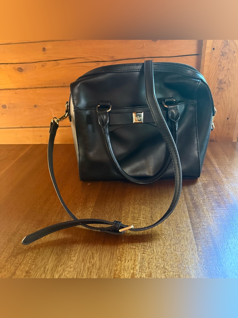 Kate Spade Black Leather Bow Satchel Handbag Top Handle Shoulder Bag Gold